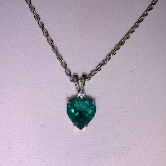 Emerald Heart & Sapphire Gold Plated Necklace - Picture 2 of 7